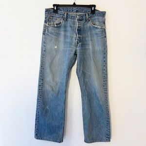 Vintage Levis 501 denim blue jeans worn distressed men’s 34x30 Cowboy Carter